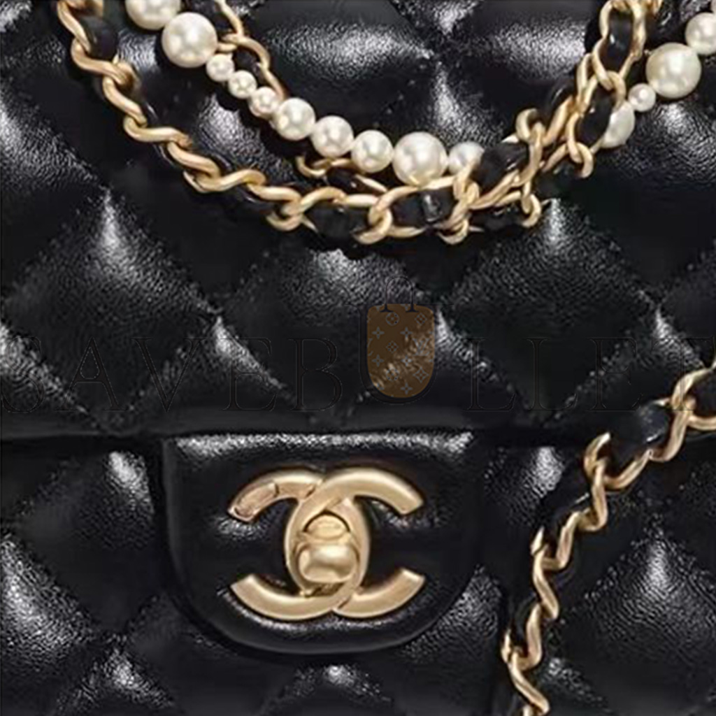 Ch*el master 24p mini pearl chain flap bag black as4385 (17*12.5*5cm)